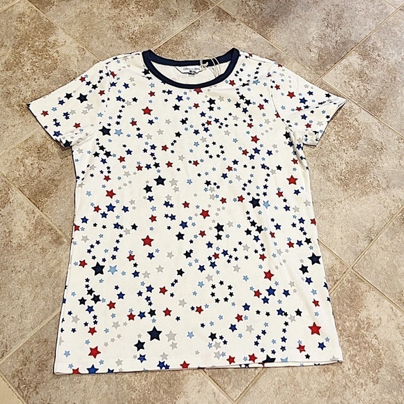 🆕 The Company Store stars short sleeve pajama top crew neck pullover org… - Picture 1 of 10